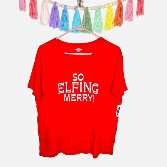 Old Navy So Elfing Merry Pun Funny Layering T-Shirt Short Sleeve Medium NWT - Picture 1 of 11